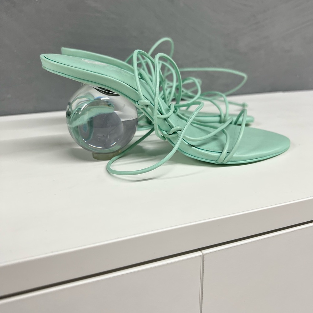 Cult Gaia Strappy Wrap Heels with Clear Sphere Heel